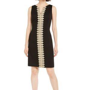 Pappagallo Black Embroidered Gold Detail Dress